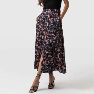 Saint + Sofia size 12 midi skirt organic cotton black purple floral front slit